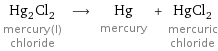 Hg_2Cl_2 mercury(I) chloride ⟶ Hg mercury + HgCl_2 mercuric chloride