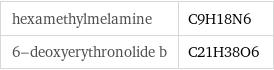 hexamethylmelamine | C9H18N6 6-deoxyerythronolide b | C21H38O6