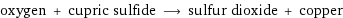 oxygen + cupric sulfide ⟶ sulfur dioxide + copper