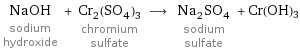 NaOH sodium hydroxide + Cr_2(SO_4)_3 chromium sulfate ⟶ Na_2SO_4 sodium sulfate + Cr(OH)3