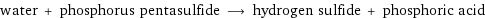 water + phosphorus pentasulfide ⟶ hydrogen sulfide + phosphoric acid