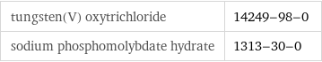 tungsten(V) oxytrichloride | 14249-98-0 sodium phosphomolybdate hydrate | 1313-30-0