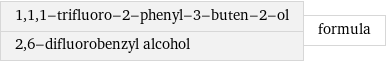 1, 1, 1-trifluoro-2-phenyl-3-buten-2-ol 2, 6-difluorobenzyl alcohol | formula