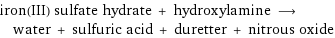 iron(III) sulfate hydrate + hydroxylamine ⟶ water + sulfuric acid + duretter + nitrous oxide
