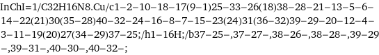 InChI=1/C32H16N8.Cu/c1-2-10-18-17(9-1)25-33-26(18)38-28-21-13-5-6-14-22(21)30(35-28)40-32-24-16-8-7-15-23(24)31(36-32)39-29-20-12-4-3-11-19(20)27(34-29)37-25;/h1-16H;/b37-25-, 37-27-, 38-26-, 38-28-, 39-29-, 39-31-, 40-30-, 40-32-;