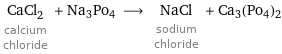 CaCl_2 calcium chloride + Na3Po4 ⟶ NaCl sodium chloride + Ca3(Po4)2