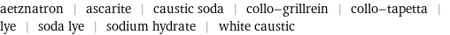 aetznatron | ascarite | caustic soda | collo-grillrein | collo-tapetta | lye | soda lye | sodium hydrate | white caustic