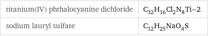 titanium(IV) phthalocyanine dichloride | C_32H_16Cl_2N_8Ti-2 sodium lauryl sulfate | C_12H_25NaO_4S