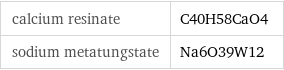 calcium resinate | C40H58CaO4 sodium metatungstate | Na6O39W12