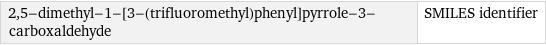 2, 5-dimethyl-1-[3-(trifluoromethyl)phenyl]pyrrole-3-carboxaldehyde | SMILES identifier