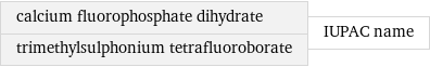 calcium fluorophosphate dihydrate trimethylsulphonium tetrafluoroborate | IUPAC name