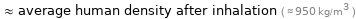  ≈ average human density after inhalation ( ≈ 950 kg/m^3 )