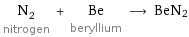 N_2 nitrogen + Be beryllium ⟶ BeN2