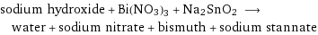 sodium hydroxide + Bi(NO3)3 + Na2SnO2 ⟶ water + sodium nitrate + bismuth + sodium stannate