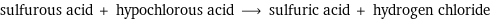 sulfurous acid + hypochlorous acid ⟶ sulfuric acid + hydrogen chloride