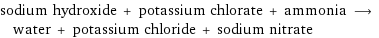 sodium hydroxide + potassium chlorate + ammonia ⟶ water + potassium chloride + sodium nitrate