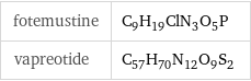 fotemustine | C_9H_19ClN_3O_5P vapreotide | C_57H_70N_12O_9S_2