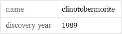 name | clinotobermorite discovery year | 1989