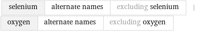 selenium | alternate names | excluding selenium | oxygen | alternate names | excluding oxygen