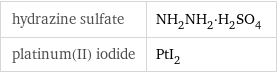 hydrazine sulfate | NH_2NH_2·H_2SO_4 platinum(II) iodide | PtI_2