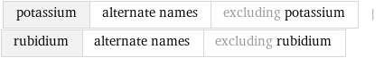 potassium | alternate names | excluding potassium | rubidium | alternate names | excluding rubidium