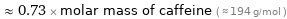  ≈ 0.73 × molar mass of caffeine ( ≈ 194 g/mol )