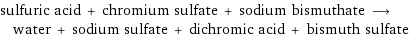 sulfuric acid + chromium sulfate + sodium bismuthate ⟶ water + sodium sulfate + dichromic acid + bismuth sulfate