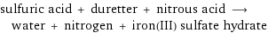 sulfuric acid + duretter + nitrous acid ⟶ water + nitrogen + iron(III) sulfate hydrate