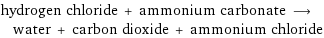 hydrogen chloride + ammonium carbonate ⟶ water + carbon dioxide + ammonium chloride