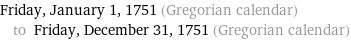 Friday, January 1, 1751 (Gregorian calendar) to Friday, December 31, 1751 (Gregorian calendar)