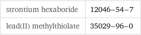 strontium hexaboride | 12046-54-7 lead(II) methylthiolate | 35029-96-0