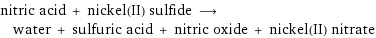 nitric acid + nickel(II) sulfide ⟶ water + sulfuric acid + nitric oxide + nickel(II) nitrate