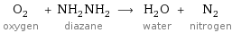 O_2 oxygen + NH_2NH_2 diazane ⟶ H_2O water + N_2 nitrogen