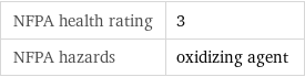 NFPA health rating | 3 NFPA hazards | oxidizing agent