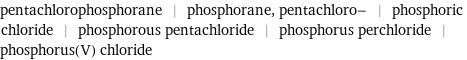 pentachlorophosphorane | phosphorane, pentachloro- | phosphoric chloride | phosphorous pentachloride | phosphorus perchloride | phosphorus(V) chloride