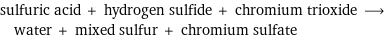 sulfuric acid + hydrogen sulfide + chromium trioxide ⟶ water + mixed sulfur + chromium sulfate