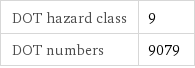 DOT hazard class | 9 DOT numbers | 9079