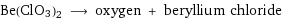 Be(ClO3)2 ⟶ oxygen + beryllium chloride