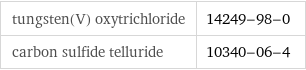 tungsten(V) oxytrichloride | 14249-98-0 carbon sulfide telluride | 10340-06-4