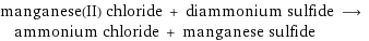 manganese(II) chloride + diammonium sulfide ⟶ ammonium chloride + manganese sulfide