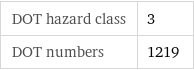 DOT hazard class | 3 DOT numbers | 1219