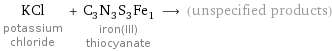 KCl potassium chloride + C_3N_3S_3Fe_1 iron(III) thiocyanate ⟶ (unspecified products)