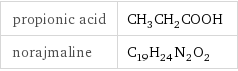 propionic acid | CH_3CH_2COOH norajmaline | C_19H_24N_2O_2