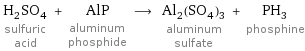 H_2SO_4 sulfuric acid + AlP aluminum phosphide ⟶ Al_2(SO_4)_3 aluminum sulfate + PH_3 phosphine