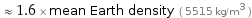  ≈ 1.6 × mean Earth density ( 5515 kg/m^3 )