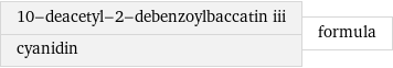 10-deacetyl-2-debenzoylbaccatin iii cyanidin | formula