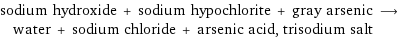 sodium hydroxide + sodium hypochlorite + gray arsenic ⟶ water + sodium chloride + arsenic acid, trisodium salt