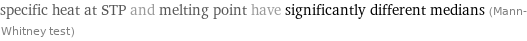 specific heat at STP and melting point have significantly different medians (Mann-Whitney test)