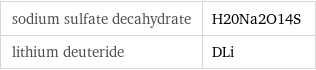 sodium sulfate decahydrate | H20Na2O14S lithium deuteride | DLi