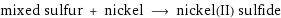 mixed sulfur + nickel ⟶ nickel(II) sulfide